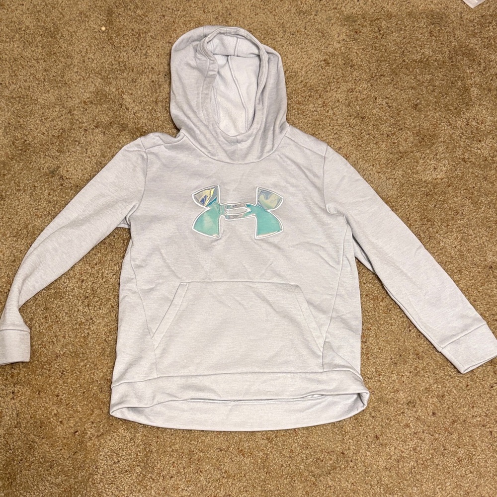 Under Armour Kids' Light Gray Hoodie with Aqua Logo